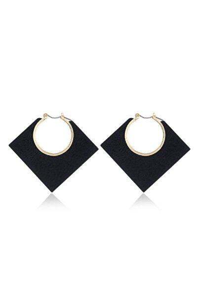 Mercaton Cercei din lemn cu formă geometrică pătrată, negri, 4,7 x 5,5 cm