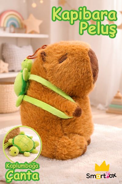 SmartFox Kapibara Kaplumbağa Çantalı Sevimli Peluş Oyuncak Capybara 18 Cm