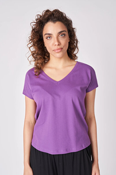 defys Γυναικείο μπλουζάκι με κοντό μανίκι με λαιμόκοψη σε σχήμα V, με υφή καν...