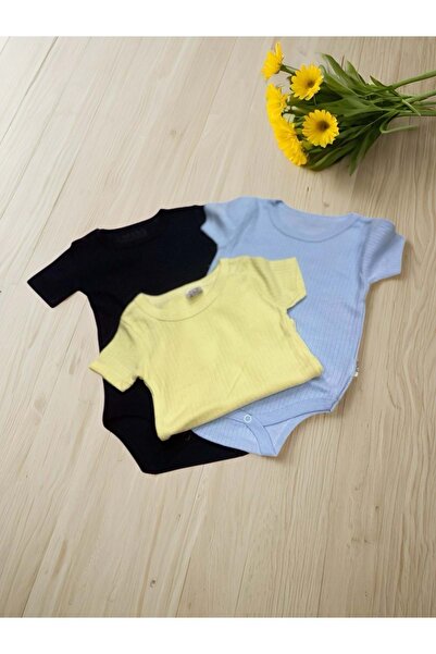 RYZE ÇOCUK Half Sleeve Triple Baby Zippered Bodysuit Black