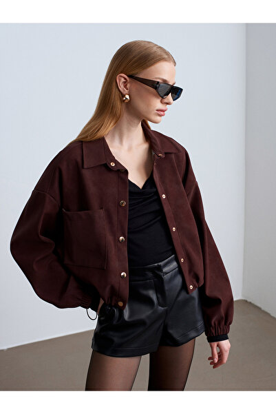 Dilvin 60781 Suede Bomber Jacket-Burgundy