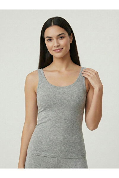 NEW JOURNAL Γυναικεία μπλούζα με χοντρό λουράκι σε γκρι χρώμα NJ61