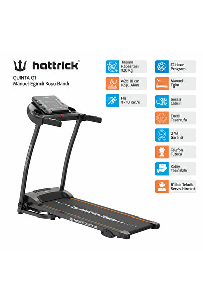 Hattrick QUINTA Q1 2.5 HP MANUEL EĞİMLİ MOTORLU KOŞU BANDI SİYAH