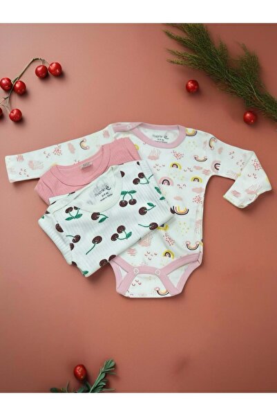 RYZE ÇOCUK Long Sleeve Triple Baby Zippered Bodysuit Fuchsia