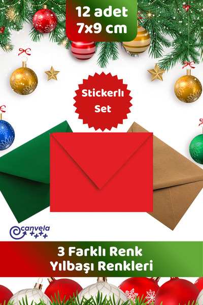 İstisna Yeni Yıl Yılbaşı Temalı Renkli Zarf Davetiye Zarfı Mektup Zarf 7x9 Cm...