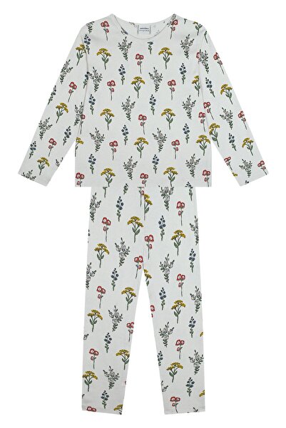 Antebies Organic Beige Botanical Garden Floral Patterned Elastic Waist Long S...