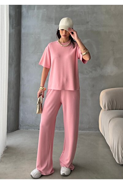 BEJNA Women's Pink Modal Short Sleeve Soft Touch Sports Suit