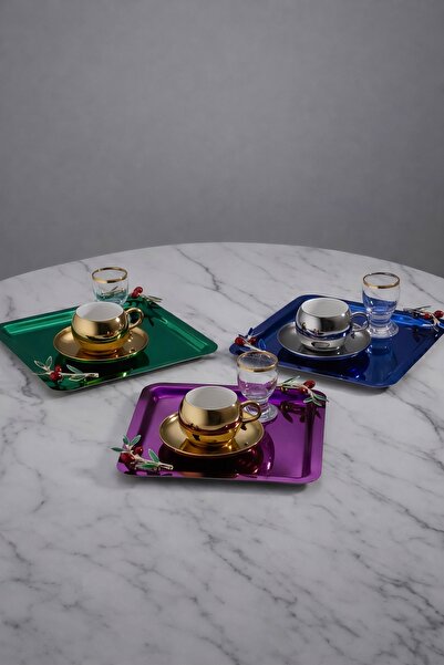 SİNİ Zeytin Dal Aksesuarlı Paslanmaz Çelik 6 Adet Kare Lüx Renkli Kahve, Çay ...