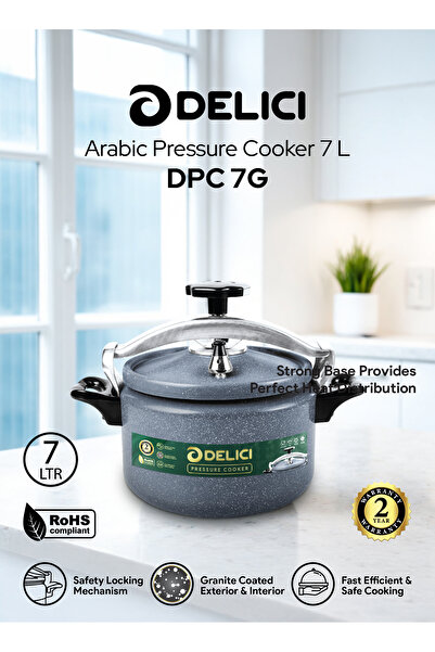 DELICI طنجرة ضغط عربية من الألومنيوم غير اللاصق مطلية بالجرانيت سعة 7 لترات -...
