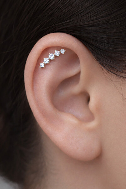 Sacce Scarves&Accessories Sıralı Taşlı Helix Piercing Kıkırdak Tragus Lob Con...