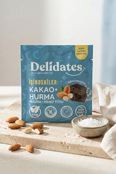 Delidates Bademli & Deniz Tuzlu Hurmalı Bitter Çikolata | Şekeri Meyveden X 4 Adet