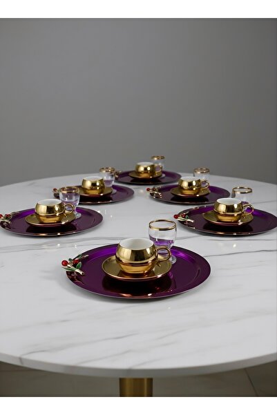 SİNİ Zeytin Dalı Aksesuarlı Paslanmaz Çelik 6 Adet Yuvarlak Lüx Pembe Kahve, ...