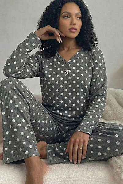 Niket Life Women's Snowflake Patterned Twill Pear Collar Long Sleeve Long Cot...