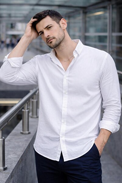 Valiberta قميص سكوت – نصف قصة فضفاضة عصري للرجال ذو ملمس ناعم - أبيض