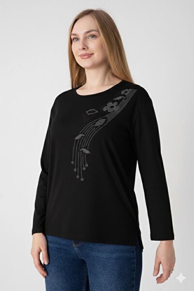 Orly More Viscose Fabric Stoned Mini Slit Combed Cotton Blouse