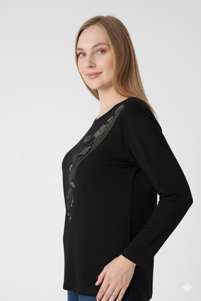 Orly More Viscose Fabric Stoned Mini Slit Combed Cotton Blouse