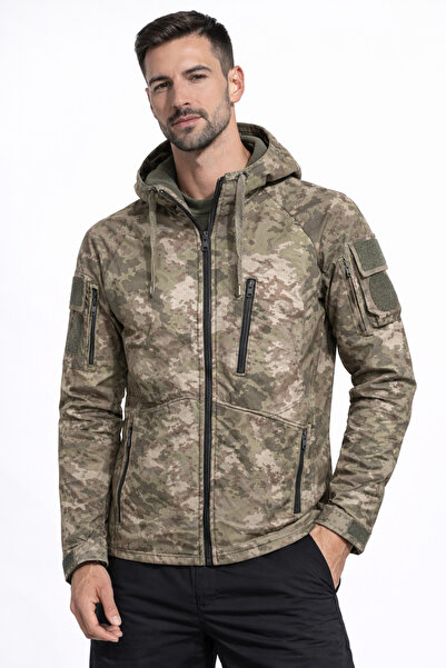 Wolff Kamuflaj Desen Kapşonlu Tactical Softshell Mont