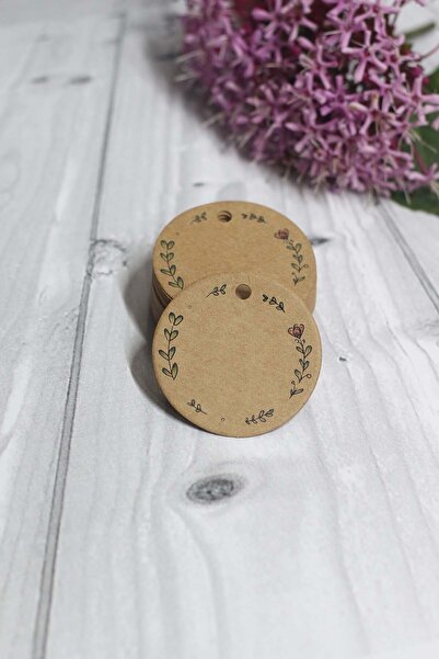 Vice Kraft Yaprak Baskılı Etiket / Düğün-nişan-nikah Hediye Etiketi / Yuvarla...