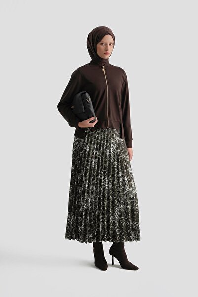 Armine TREND Boydan Fermuarlı Yırtmaç Detaylı Leopar Desenli Piliseli Etekli ...