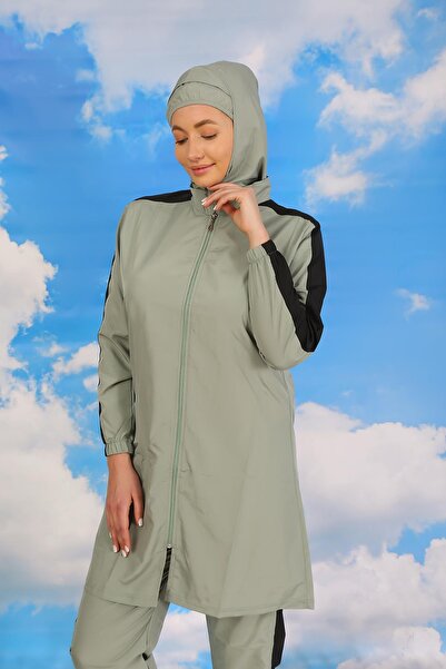 Akbeniz Water Green Full Hijab Swimsuit - Stripe and Pants, Women's, 31065