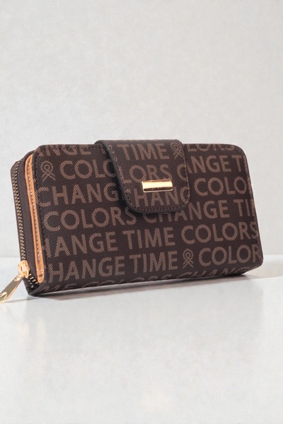 dericom Kahverengi Kadın Yazı Desenli Çıtçıtlı Ve Fermuarlı Büyük Boy Şık Kah...