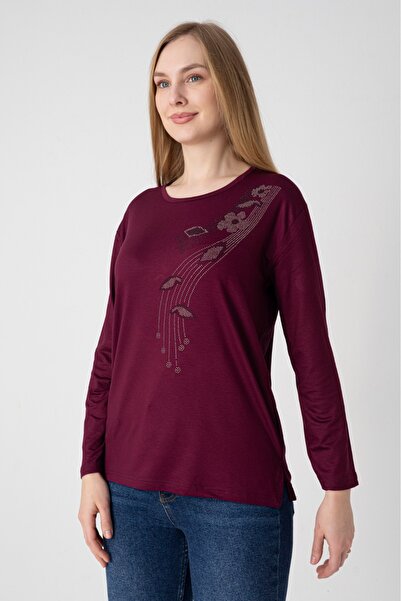 Orly More Блуза от вискоза с камъчета и мини разрез