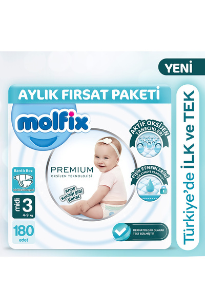 Molfix Premium Aylık Fırsat Paketi 3 Beden 180 Adet