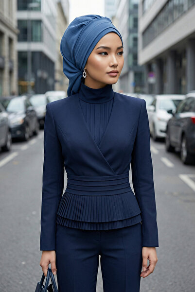 Aisha's Design Готовий тюрбан з складками, синій, HT-91