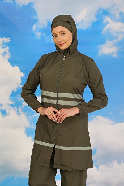 Akbeniz Γυναικείο χιτζάμπ μαγιό σε χακί χρώμα - 31061