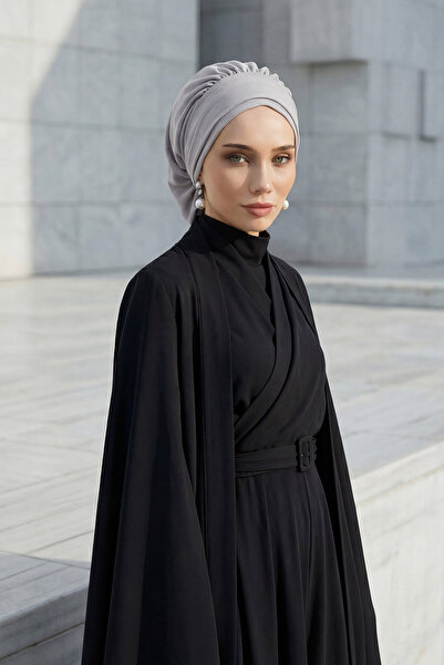 Aisha's Design عمامة جاهزة مطوية، رمادي، HT-91