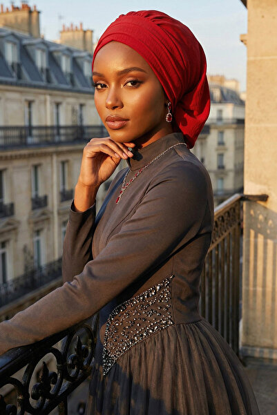 Aisha's Design عمامة جاهزة مطوية، أحمر، HT-91