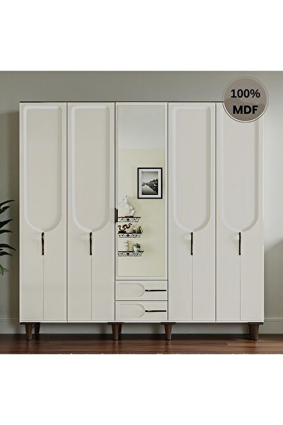 comiet Asya 5 kapak ayaklı tasarım aynalı Country MDF gardırop