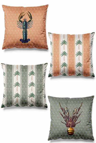 Pilloveland Double-Sided Printed Lobster Patterned Set of 4 Suede Throw Pillo...