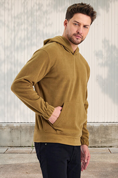 yakamor Hanorac pentru bărbați din fleece cu glugă cu buzunar cangur