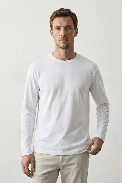 Elemge %100 Pamuk Erkek Süprem Basic T-Shirt Compact Penye Tok Kumaş Uzun Kol...