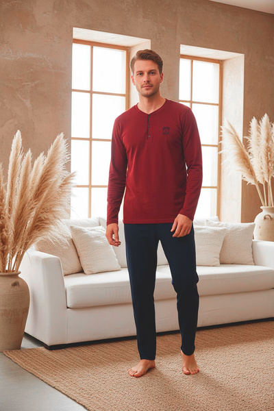 Kompedan Erkek Pijama Takımı Düğmeli Yaka, 4 Mevsim, Penye Süprem %100 Pamuk ...