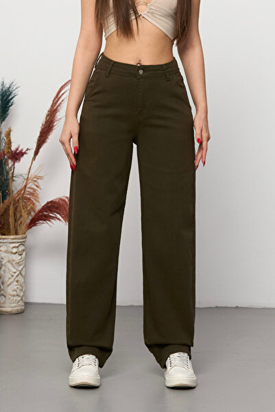 BİKELİFE بنطال نسائي فضفاض بخصر عالٍ قابل للتمدد/ليكرا