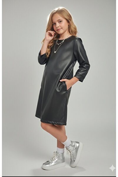 Studio Κοριτσίστικο δερμάτινο φόρεμα με τσέπες και επένδυση στο εσωτερικό