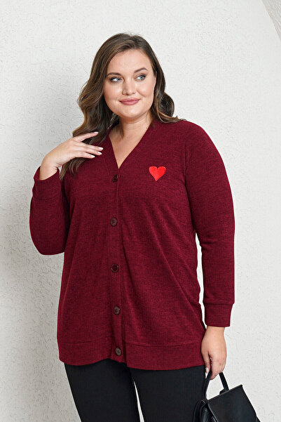 Büyük Moda Heart Embroidered Knitwear Cardigan