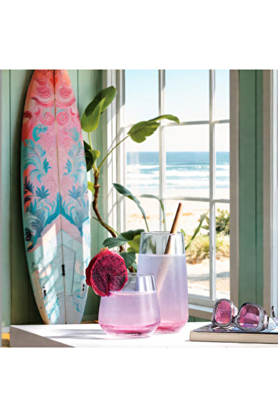 LAV Lal Renkli Cam Bardak Seti 6’Lı (3 Meşrubat Bardağı, 3 Su Bardağı)