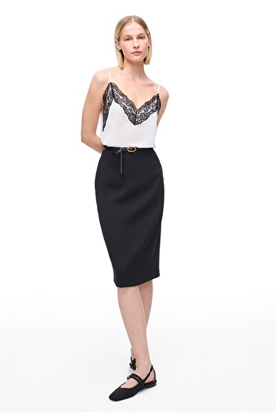 Perspective Siyah Echos Regular Fit Yüksek Bel Midi Boy Etek