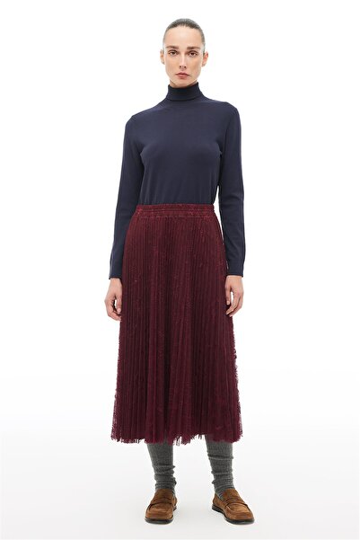 Perspective Burgundy High Waist Ankle Length Skirt