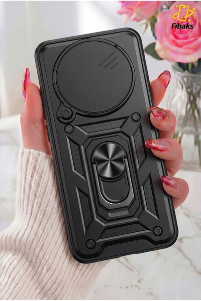 Fibaks Redmi Note 14 Pro Kılıf Kamera Korumalı Sürgülü Yüzüklü Armor Military...