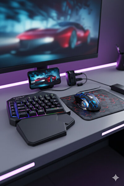 Zilvana 5’li Oyun Seti Tek El Klavye + Mouse + Dönüştürücü + Stand + Mouse Pad