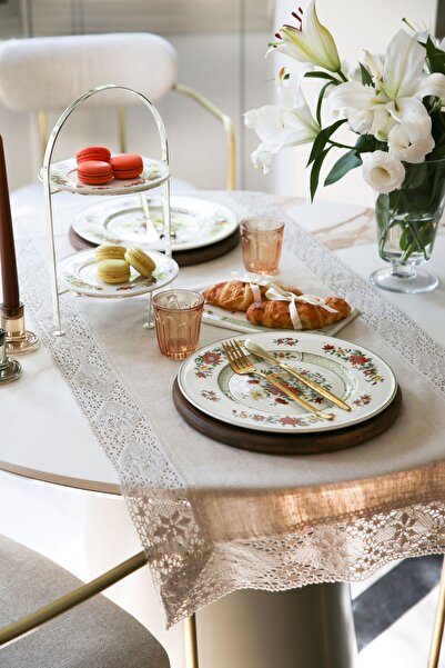 NEEDLE Beige Keten Runner Gürüplü (120x50)