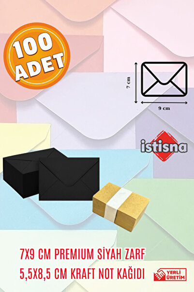 İstisna 100 Adet 7x9 Cm Siyah Zarf Kraft Not Kağıdı Sevimli Mini Kart Zarfları