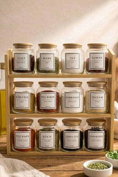 Fhilli Prime - 3 Katlı 19 Parça Saklama Kabı Organizer Bambu Standlı Baharatl...