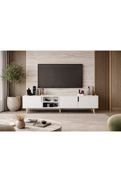 VM VERTEX MOBİLYA Latina Ahşap Ayaklı Tv Ünitesi Tv Sehpası 180 Cm Beyaz