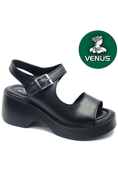 Venüs Buzzard Hakiki Deri Comfort Ortopedik Kadın Sandalet SİYAH