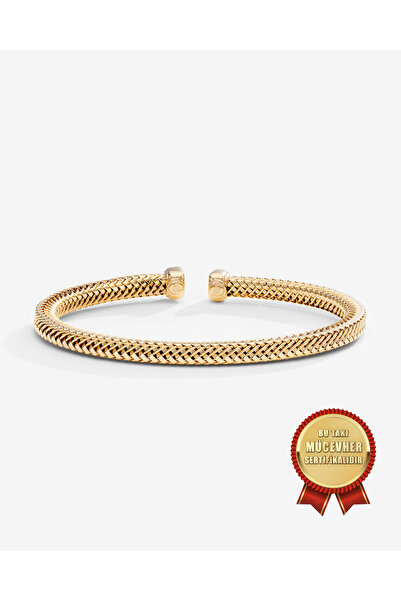 MEKS JEWELS Mikron Altın Kaplama 925 Ayar Gümüş Örgü Hasır İtalyan Argento Mi...